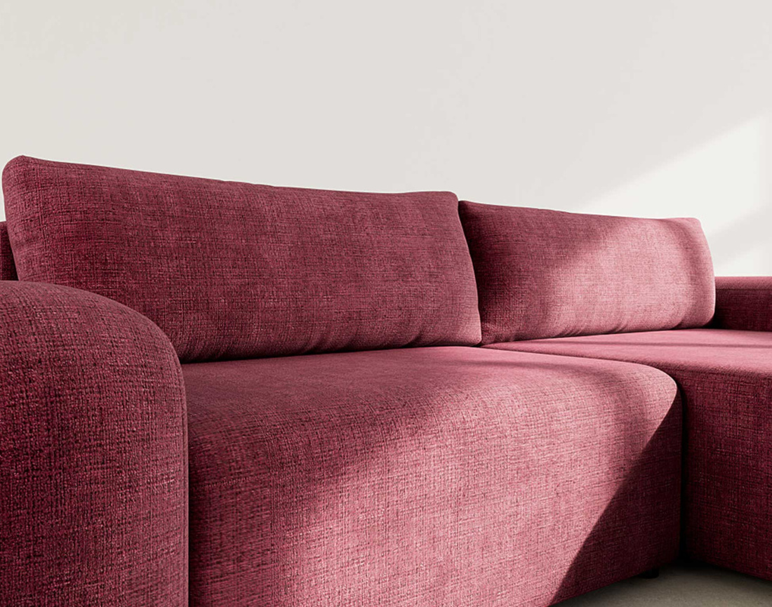 Canapé d'angle droit 4 places convertible avec coffre en velours texturé Rebecca