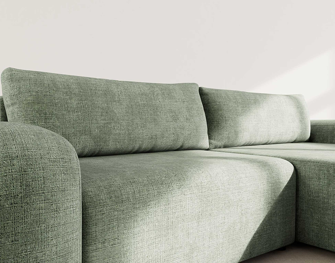 Canapé d'angle droit 4 places convertible avec coffre en velours texturé Rebecca