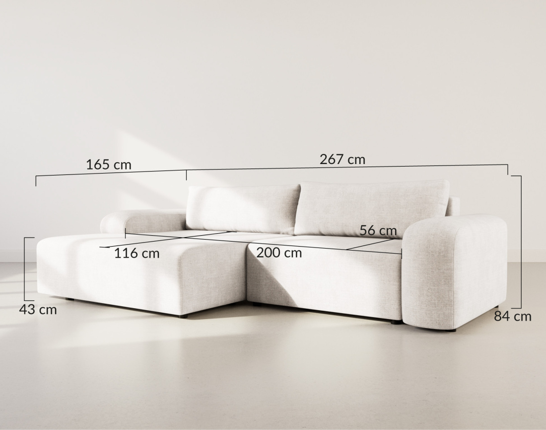 Canapé d'angle gauche 4 places convertible avec coffre en velours texturé Rebecca