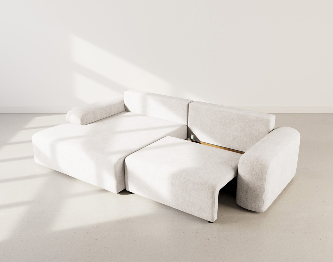 Canapé d'angle gauche 4 places convertible avec coffre en velours texturé Rebecca