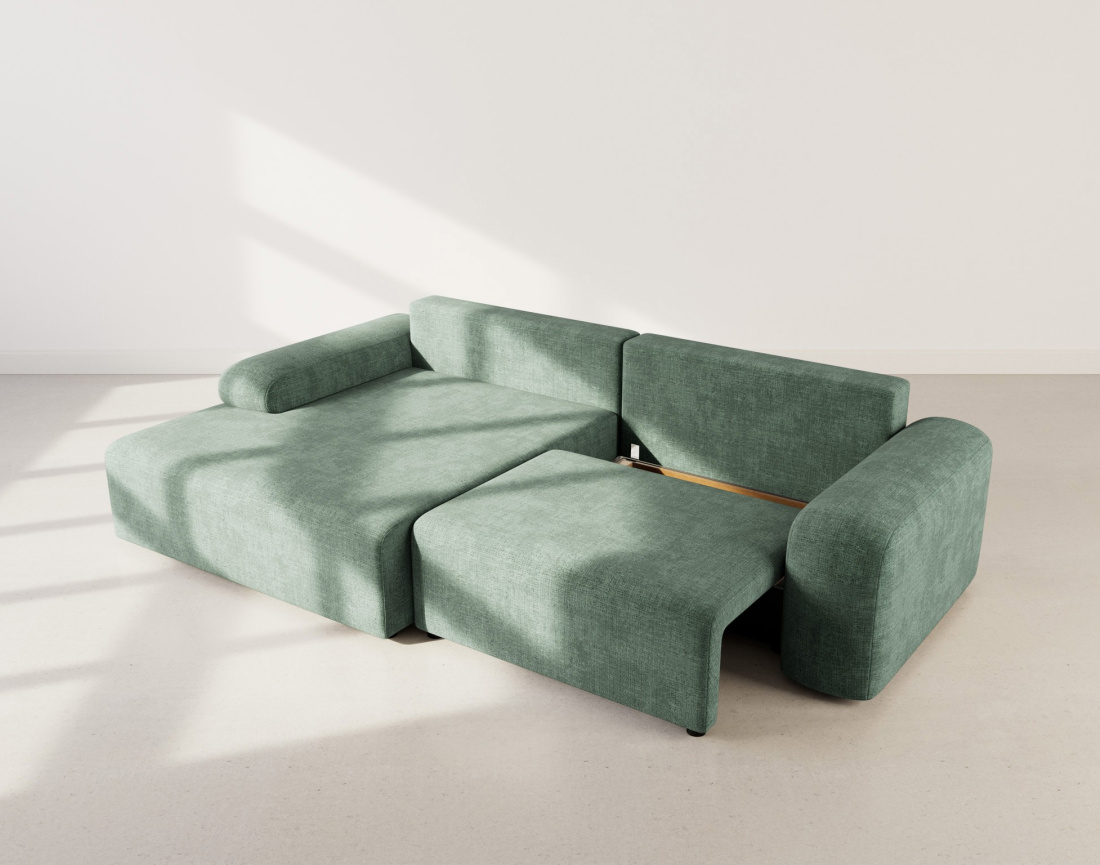 Canapé d'angle gauche 4 places convertible avec coffre en velours texturé Rebecca