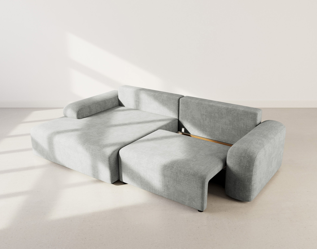 Canapé d'angle gauche 4 places convertible avec coffre en velours texturé Rebecca