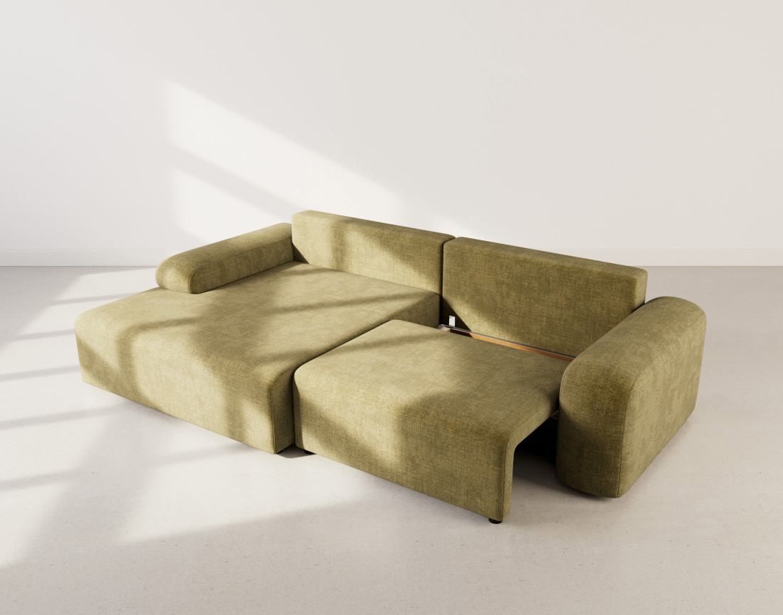 Canapé d'angle gauche 4 places convertible avec coffre en velours texturé Rebecca