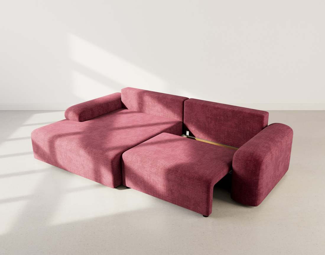 Canapé d'angle gauche 4 places convertible avec coffre en velours texturé Rebecca