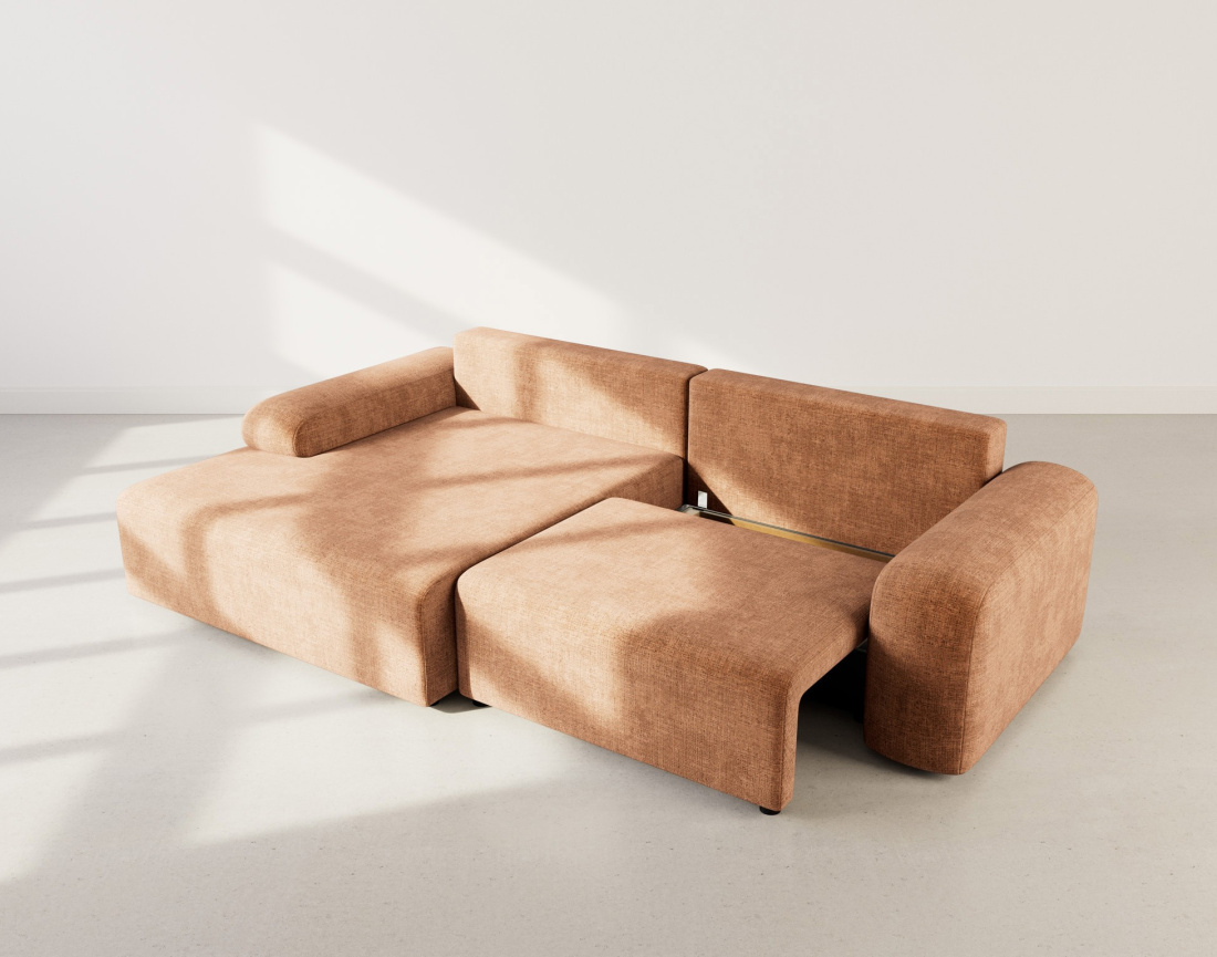 Canapé d'angle gauche 4 places convertible avec coffre en velours texturé Rebecca