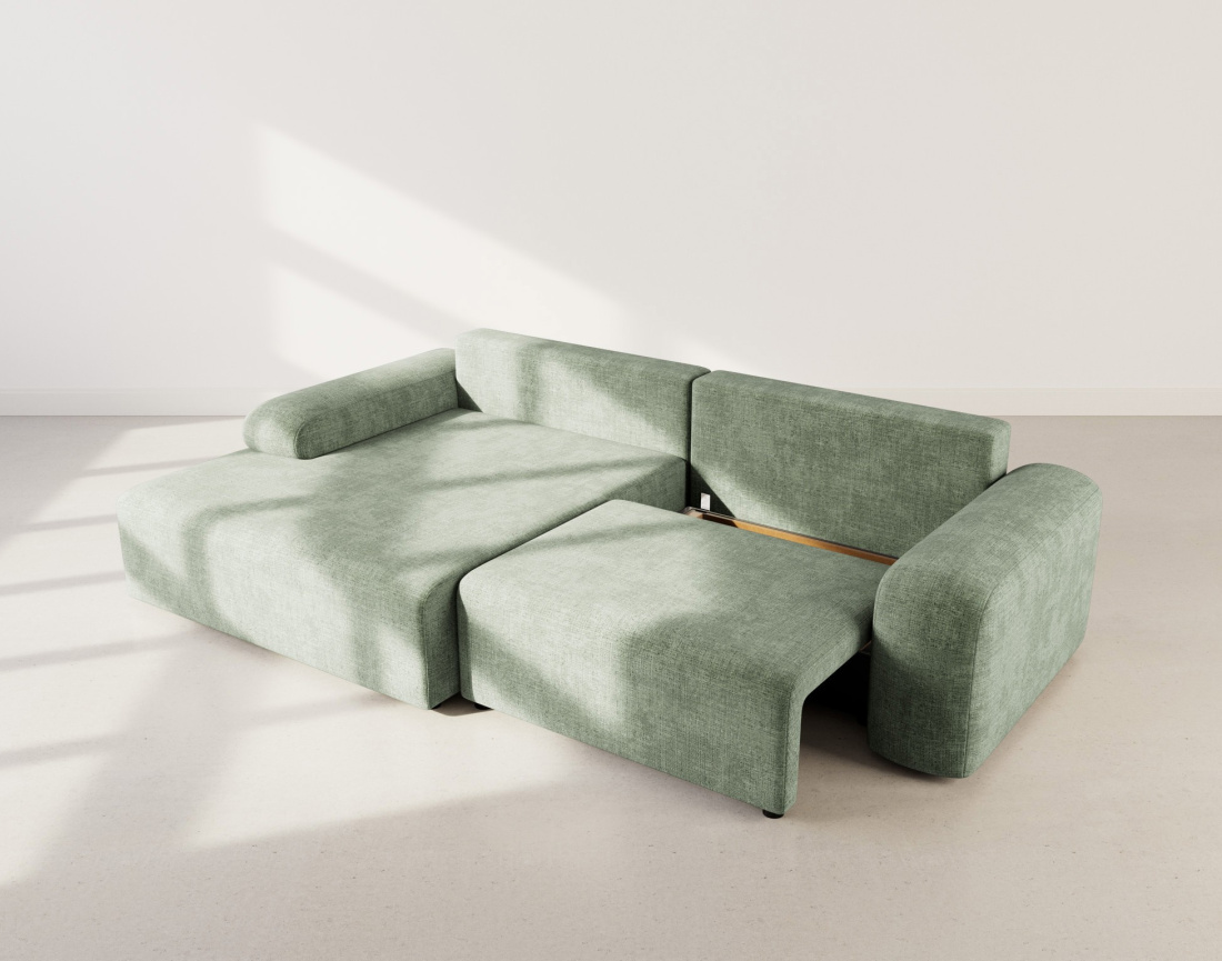 Canapé d'angle gauche 4 places convertible avec coffre en velours texturé Rebecca