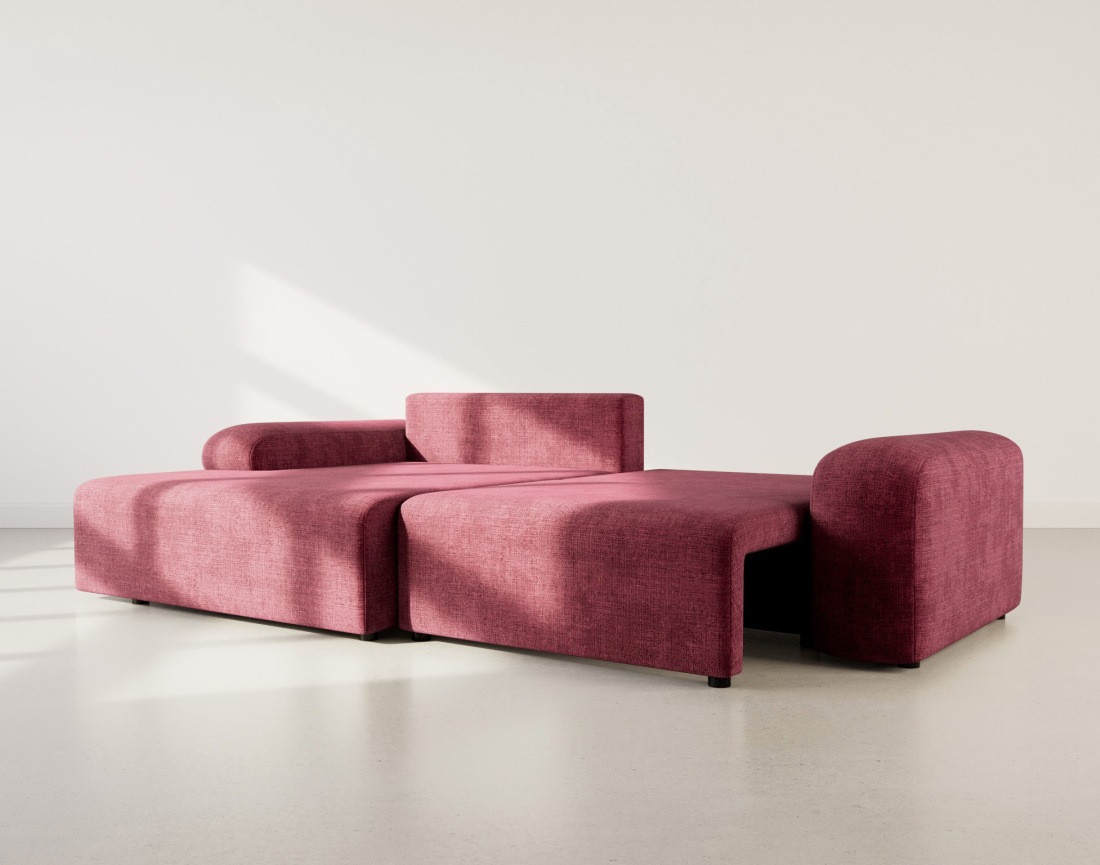 Canapé d'angle gauche 4 places convertible avec coffre en velours texturé Rebecca