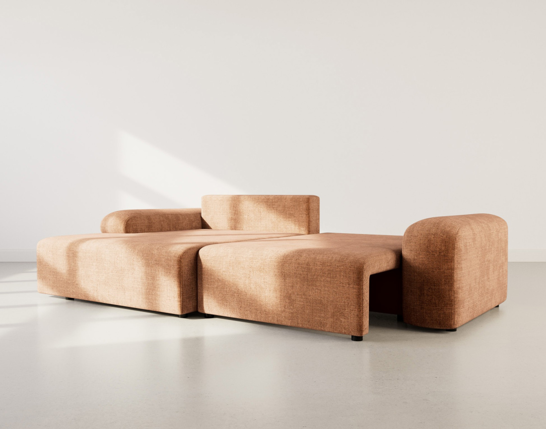 Canapé d'angle gauche 4 places convertible avec coffre en velours texturé Rebecca