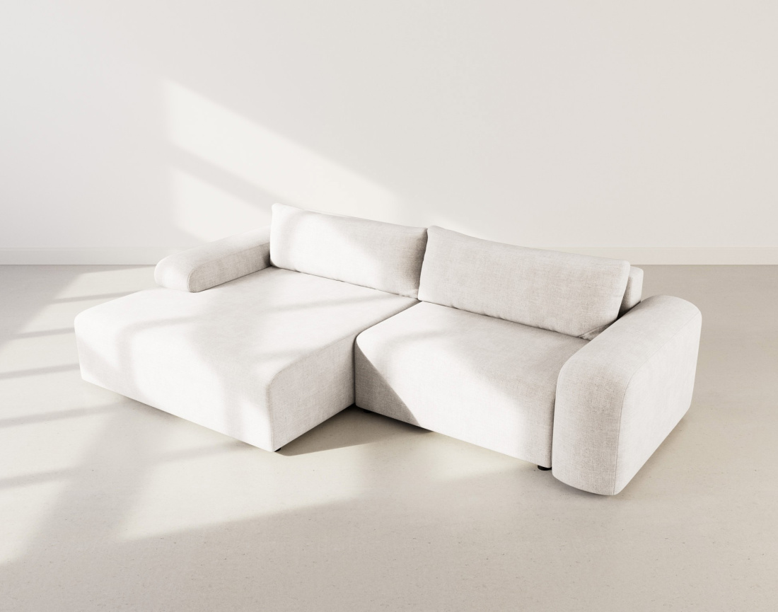 Canapé d'angle gauche 4 places convertible avec coffre en velours texturé Rebecca