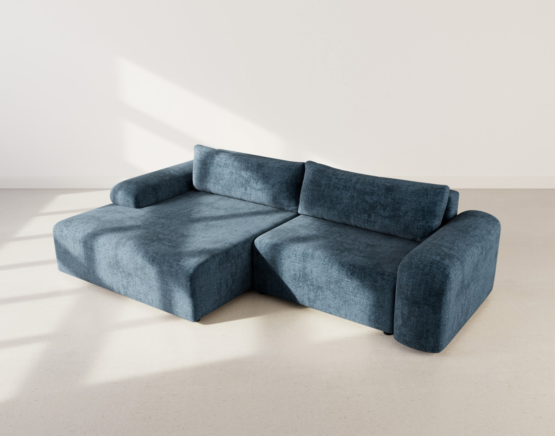 Canapé d'angle gauche 4 places convertible avec coffre en velours texturé Rebecca