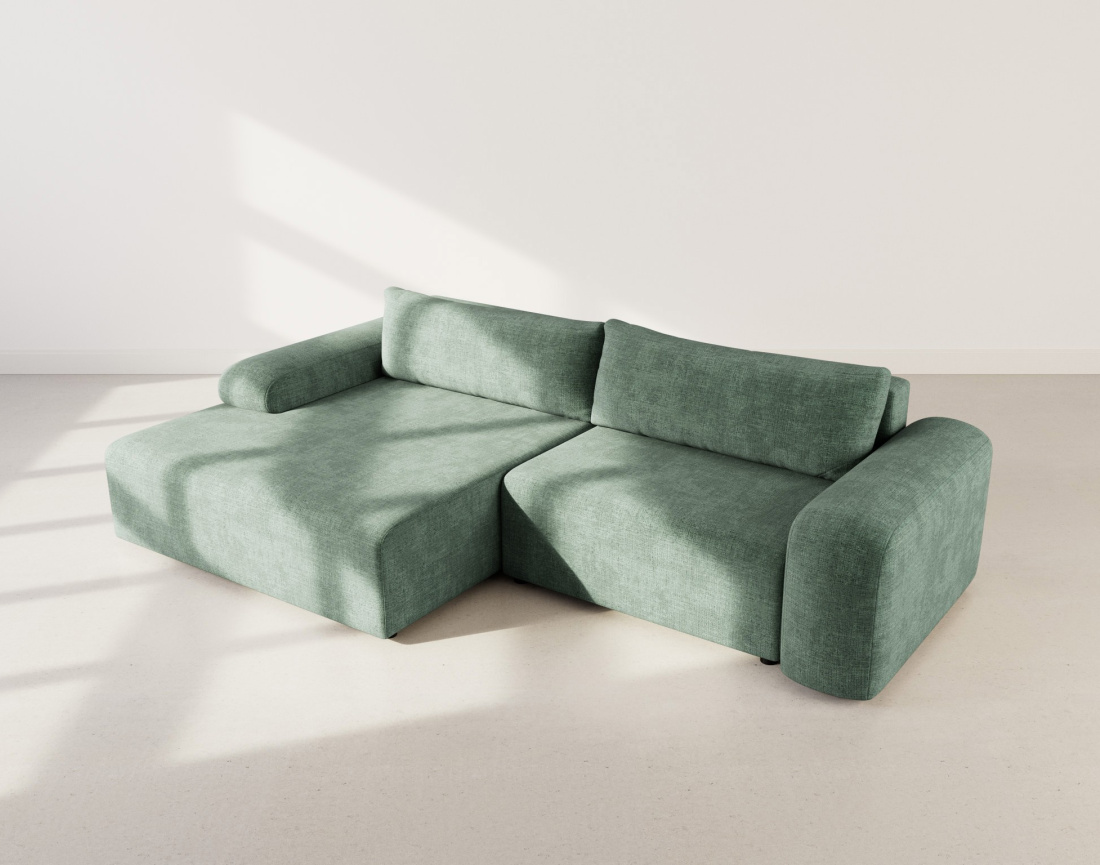 Canapé d'angle gauche 4 places convertible avec coffre en velours texturé Rebecca