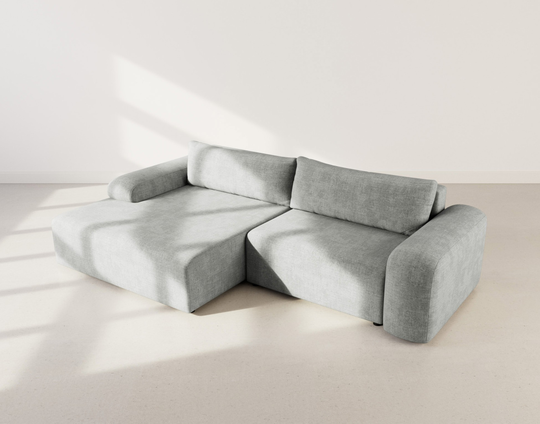 Canapé d'angle gauche 4 places convertible avec coffre en velours texturé Rebecca