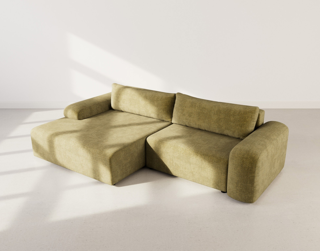 Canapé d'angle gauche 4 places convertible avec coffre en velours texturé Rebecca