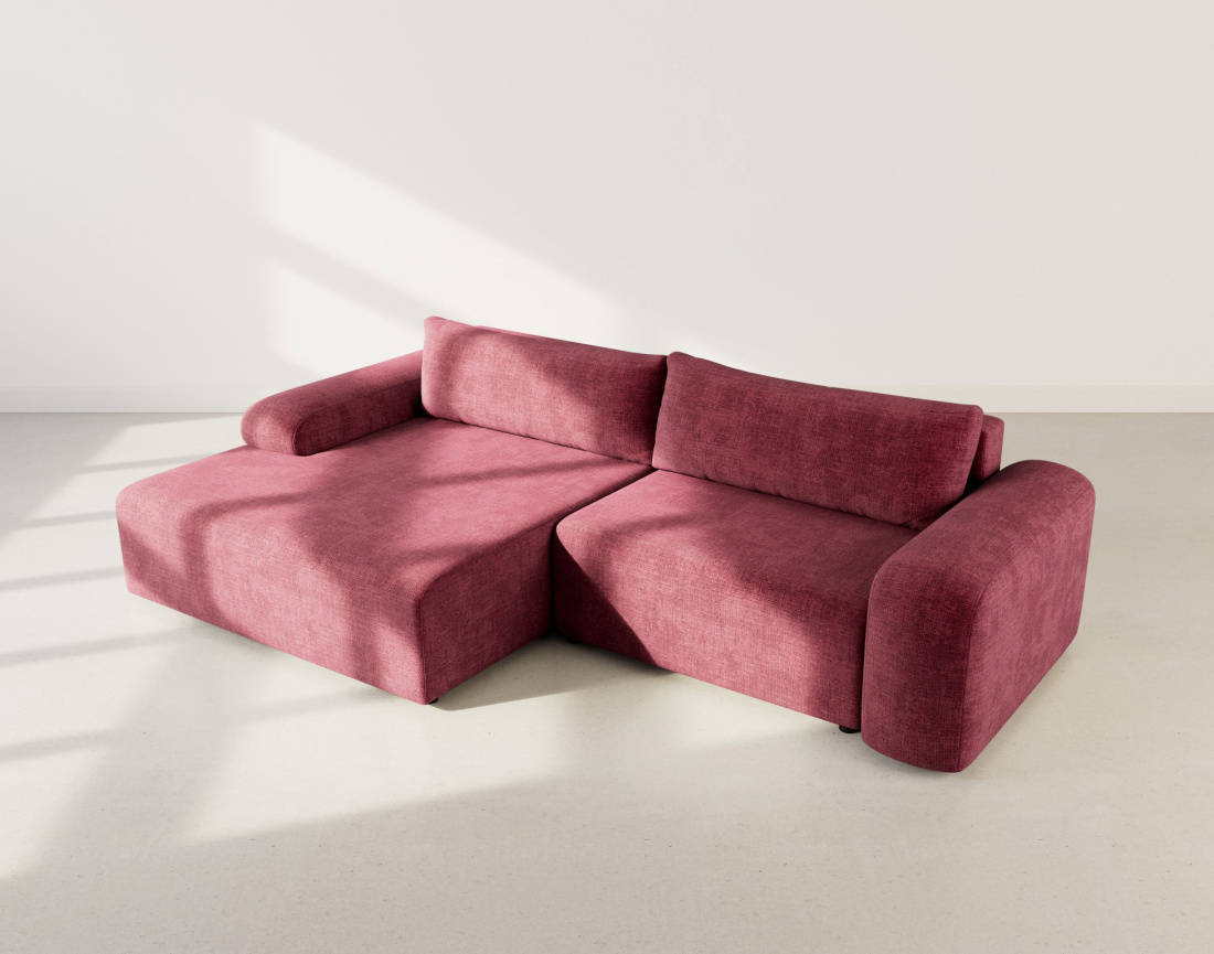 Canapé d'angle gauche 4 places convertible avec coffre en velours texturé Rebecca