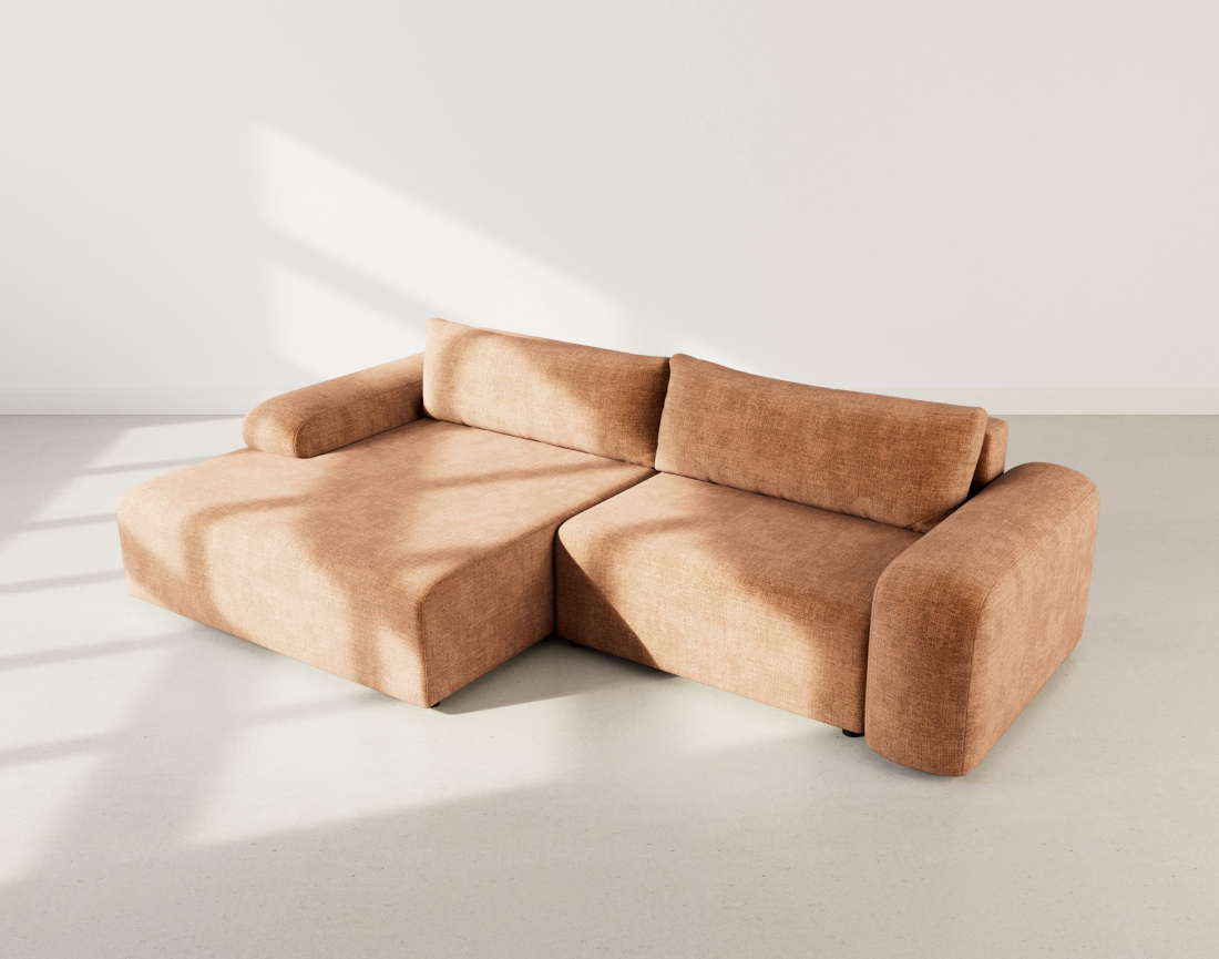 Canapé d'angle gauche 4 places convertible avec coffre en velours texturé Rebecca