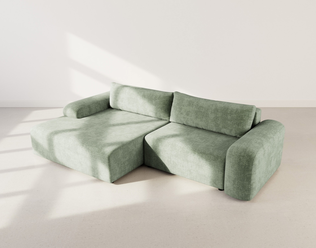 Canapé d'angle gauche 4 places convertible avec coffre en velours texturé Rebecca