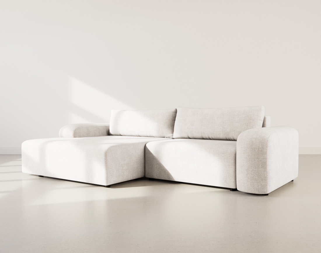 Canapé d'angle gauche 4 places convertible avec coffre en velours texturé Rebecca