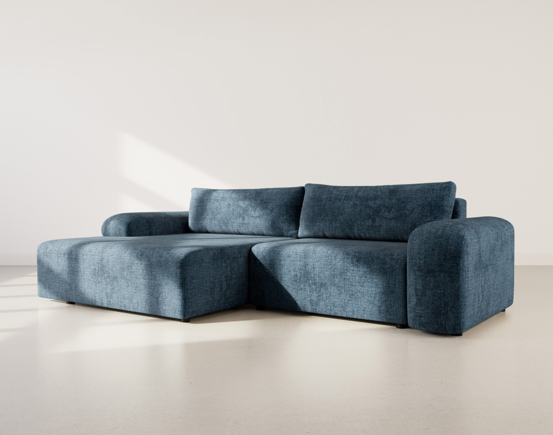 Canapé d'angle gauche 4 places convertible avec coffre en velours texturé Rebecca