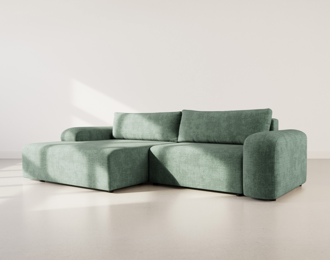 Canapé d'angle gauche 4 places convertible avec coffre en velours texturé Rebecca