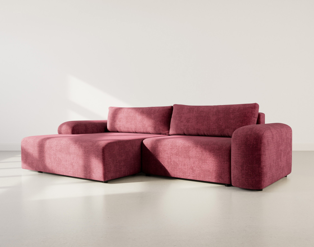 Canapé d'angle gauche 4 places convertible avec coffre en velours texturé Rebecca