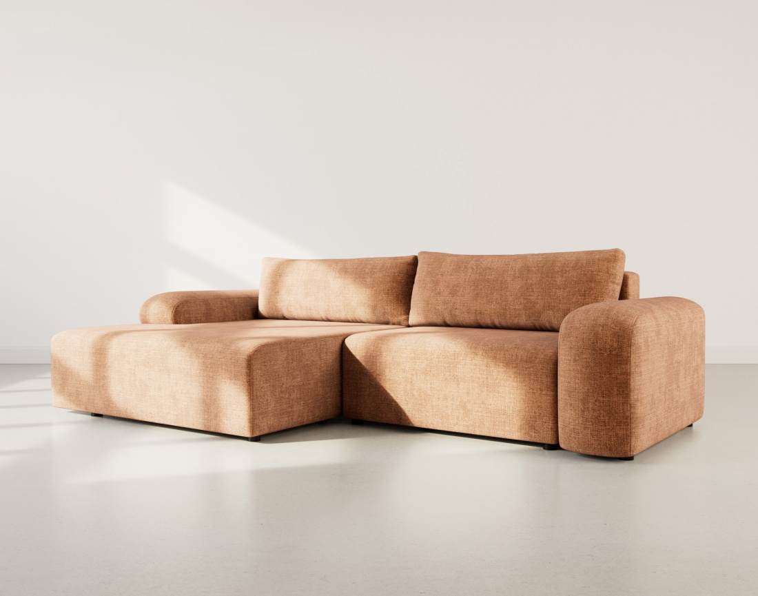 Canapé d'angle gauche 4 places convertible avec coffre en velours texturé Rebecca