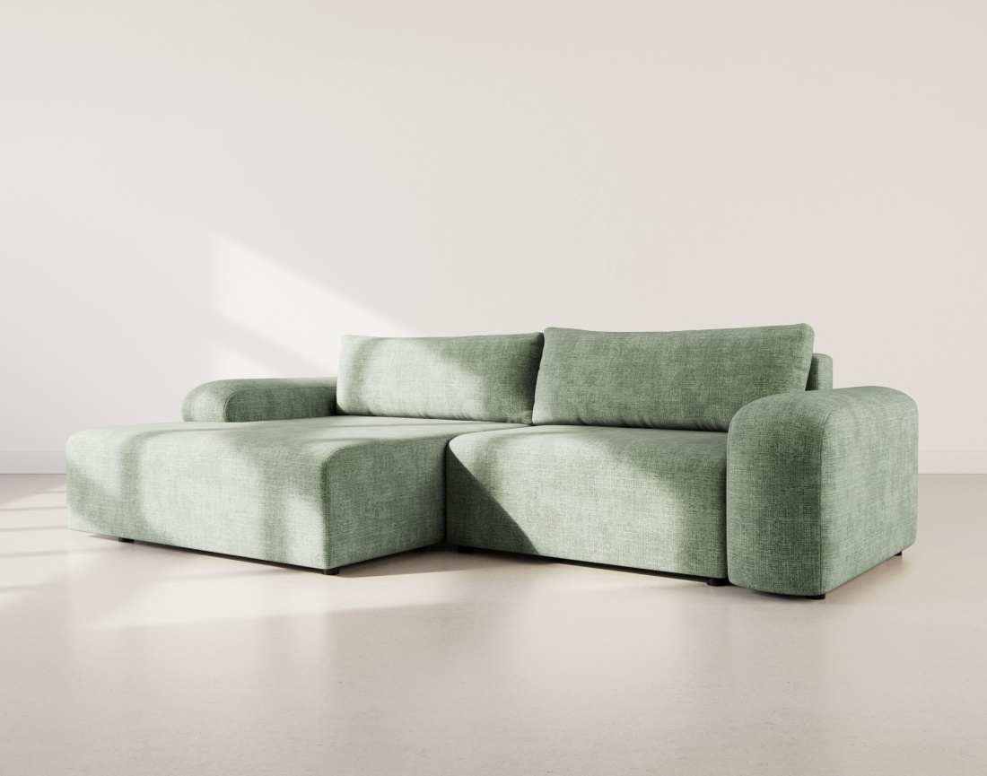 Canapé d'angle gauche 4 places convertible avec coffre en velours texturé Rebecca