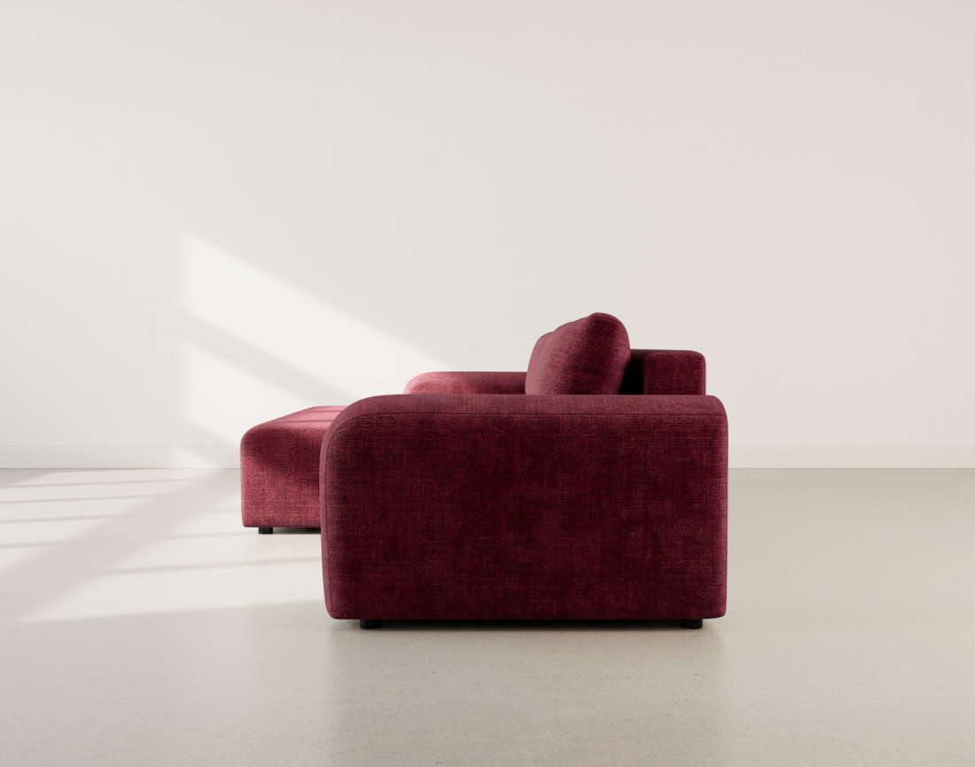 Canapé d'angle gauche 4 places convertible avec coffre en velours texturé Rebecca