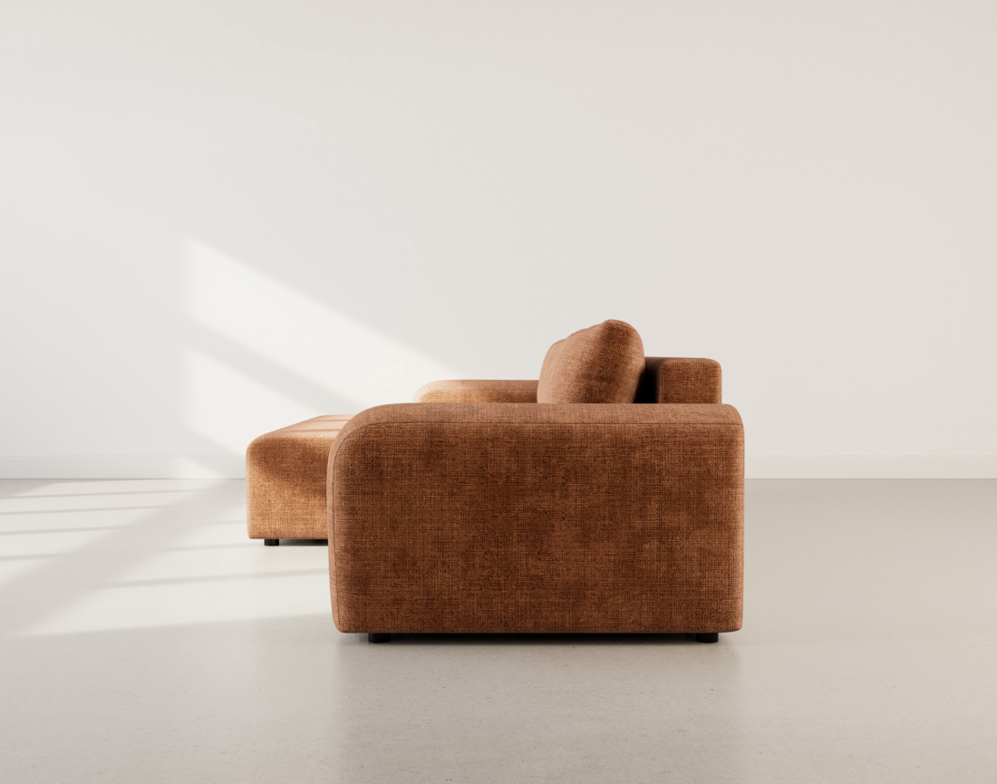 Canapé d'angle gauche 4 places convertible avec coffre en velours texturé Rebecca