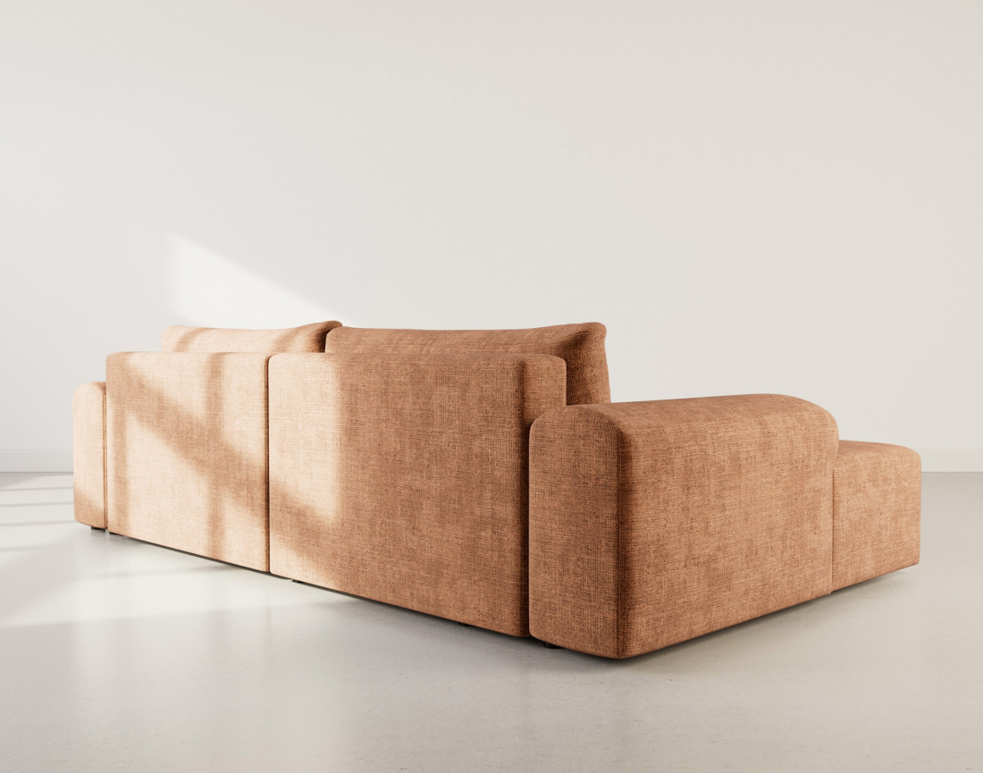 Canapé d'angle gauche 4 places convertible avec coffre en velours texturé Rebecca