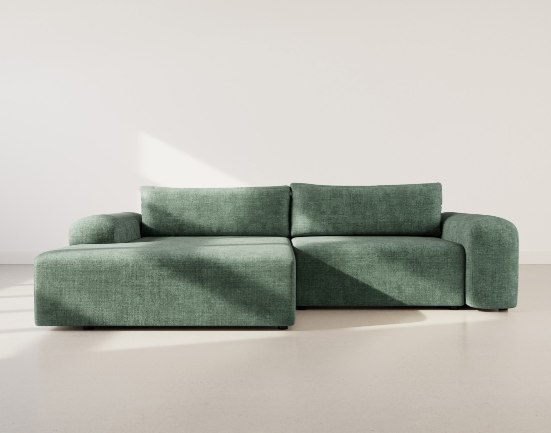 Canapé d'angle gauche 4 places convertible avec coffre en velours texturé Rebecca