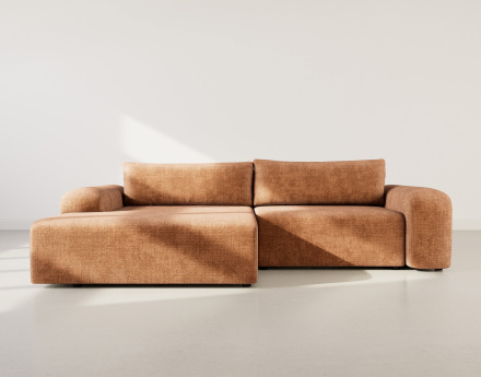 Canapé d'angle gauche 4 places convertible avec coffre en velours texturé Rebecca