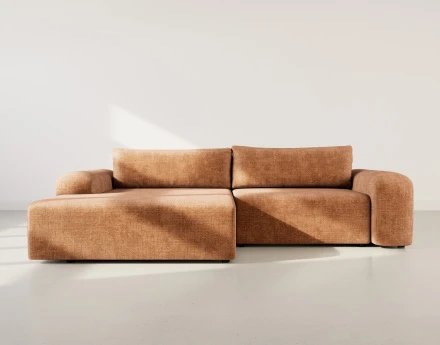 Canapé d'angle gauche 4 places convertible avec coffre en velours texturé Rebecca