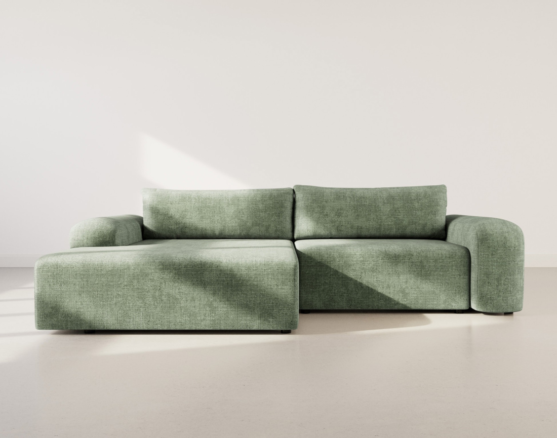 Canapé d'angle gauche 4 places convertible avec coffre en velours texturé Rebecca