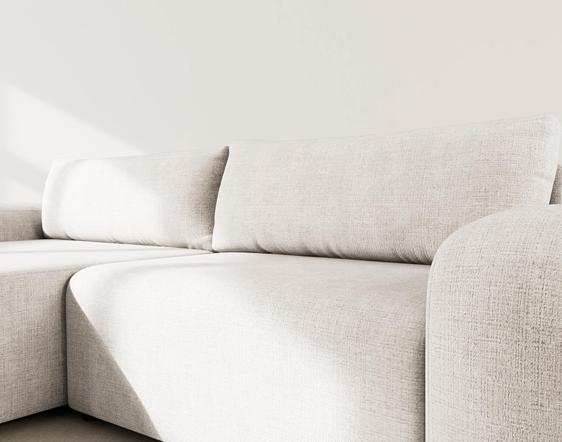 Canapé d'angle gauche 4 places convertible avec coffre en velours texturé Rebecca