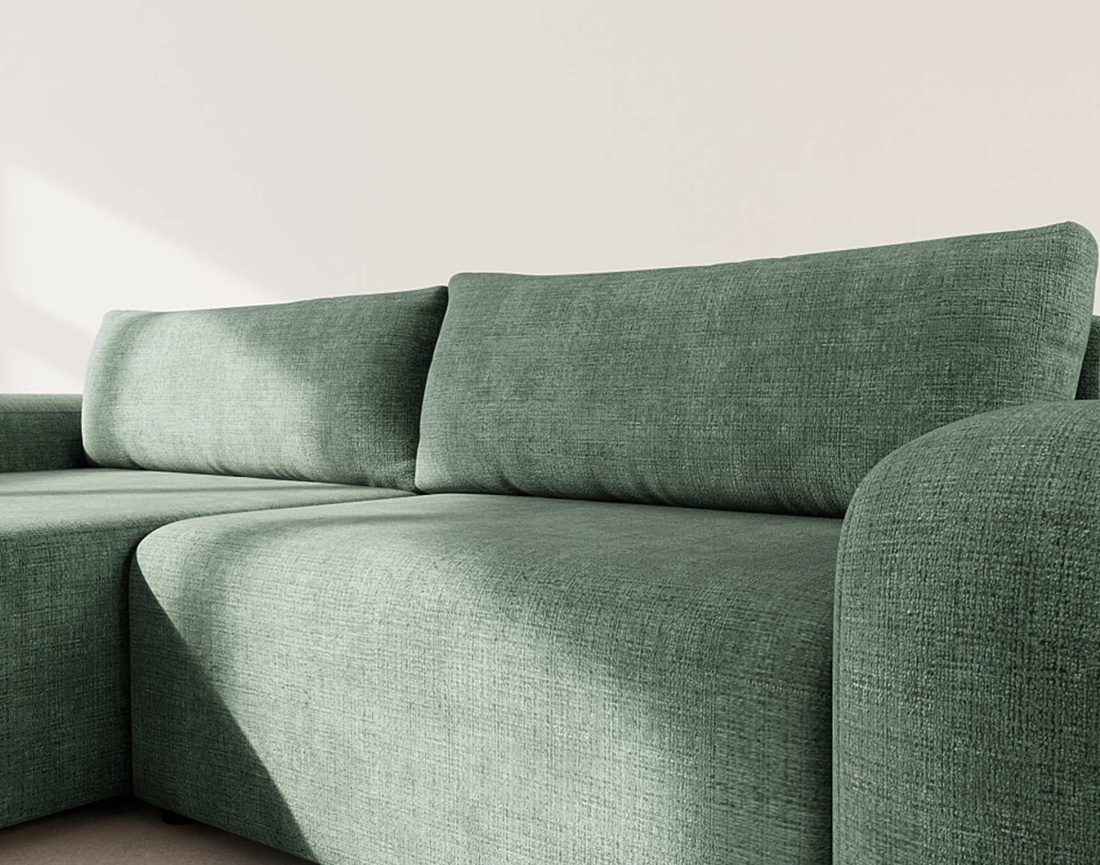 Canapé d'angle gauche 4 places convertible avec coffre en velours texturé Rebecca