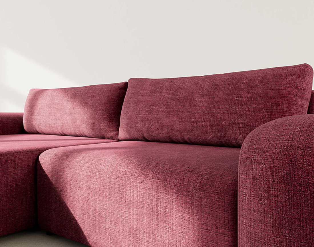 Canapé d'angle gauche 4 places convertible avec coffre en velours texturé Rebecca