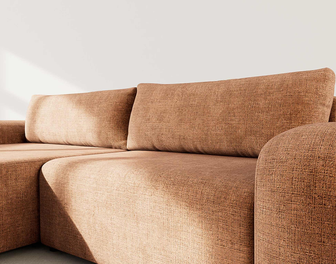 Canapé d'angle gauche 4 places convertible avec coffre en velours texturé Rebecca