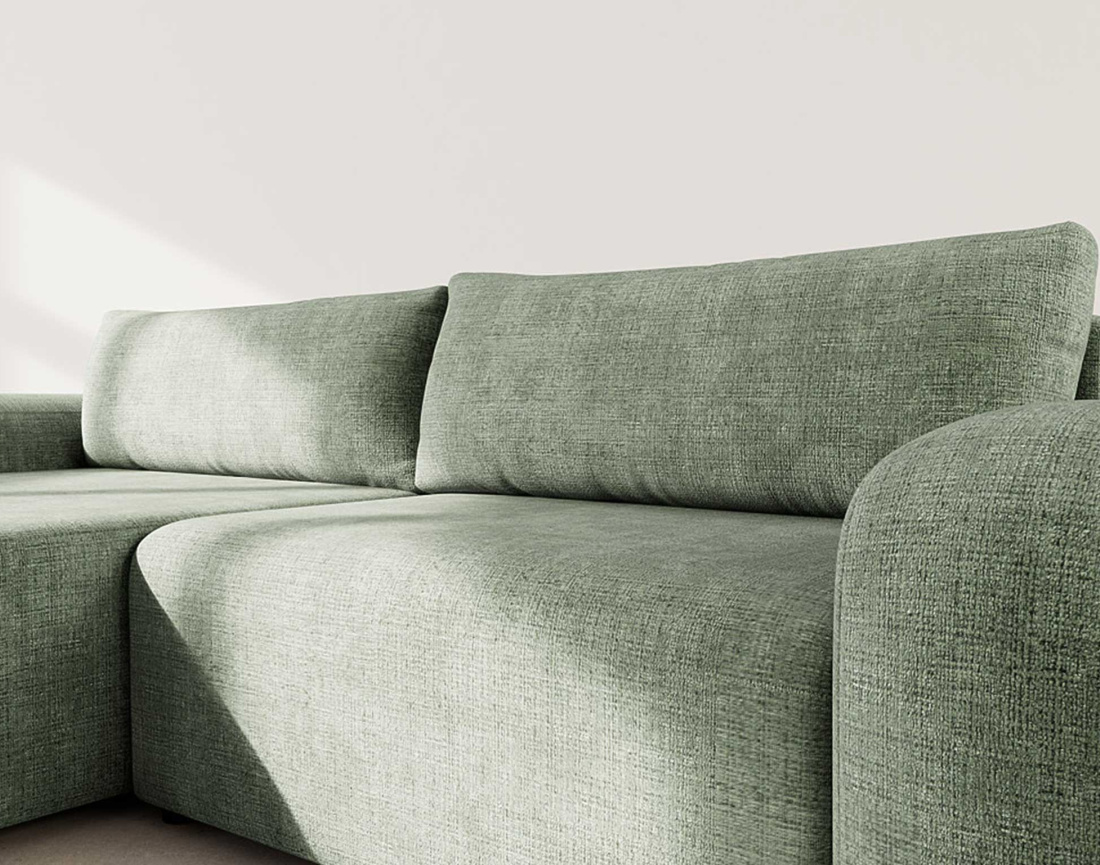 Canapé d'angle gauche 4 places convertible avec coffre en velours texturé Rebecca