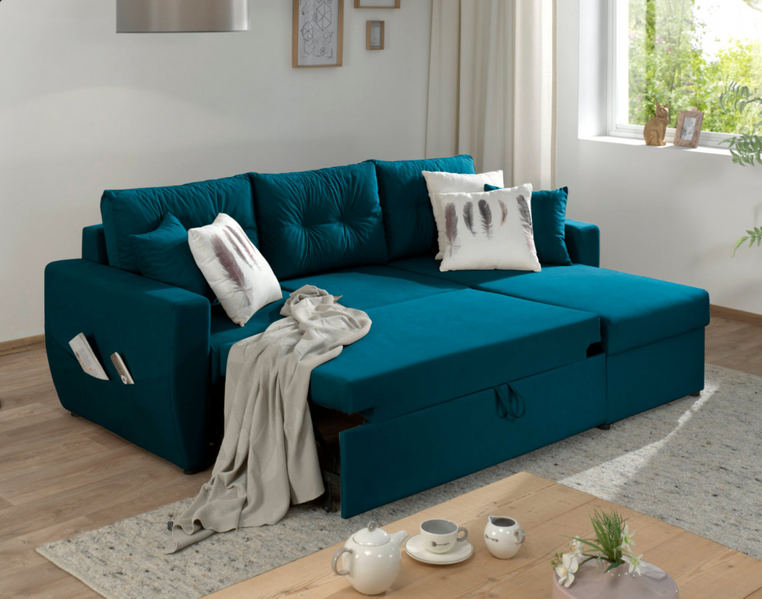 Canapé convertible Astoria 4 places avec coffre - angle réversible