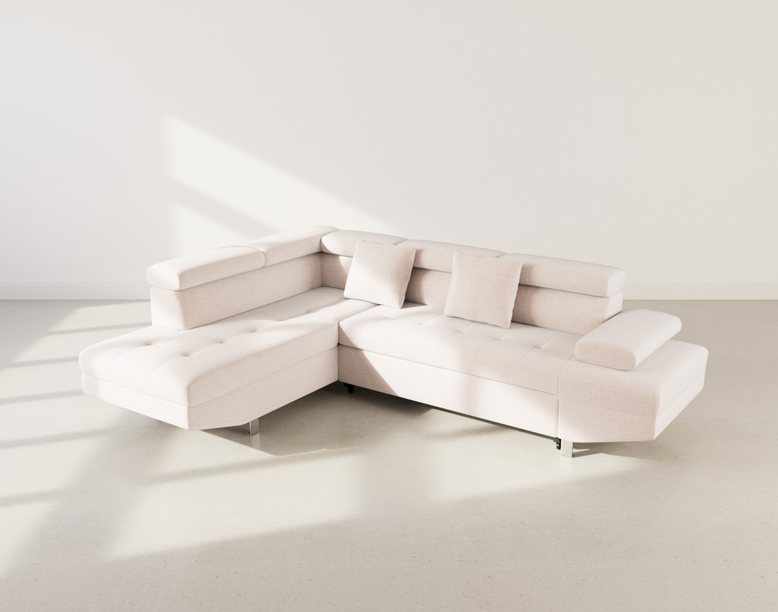 Canapé d'angle gauche 5 places convertible avec coffre et têtières réglables en velours texturé Margaux