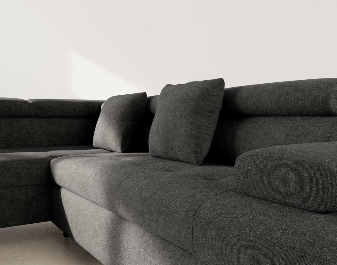 Canapé d'angle gauche 5 places convertible avec coffre et têtières réglables en velours texturé Margaux