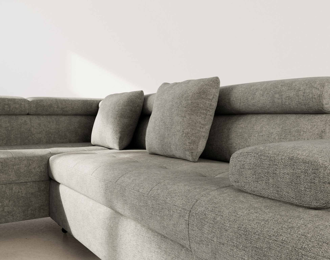 Canapé d'angle gauche 5 places convertible avec coffre et têtières réglables en velours texturé Margaux