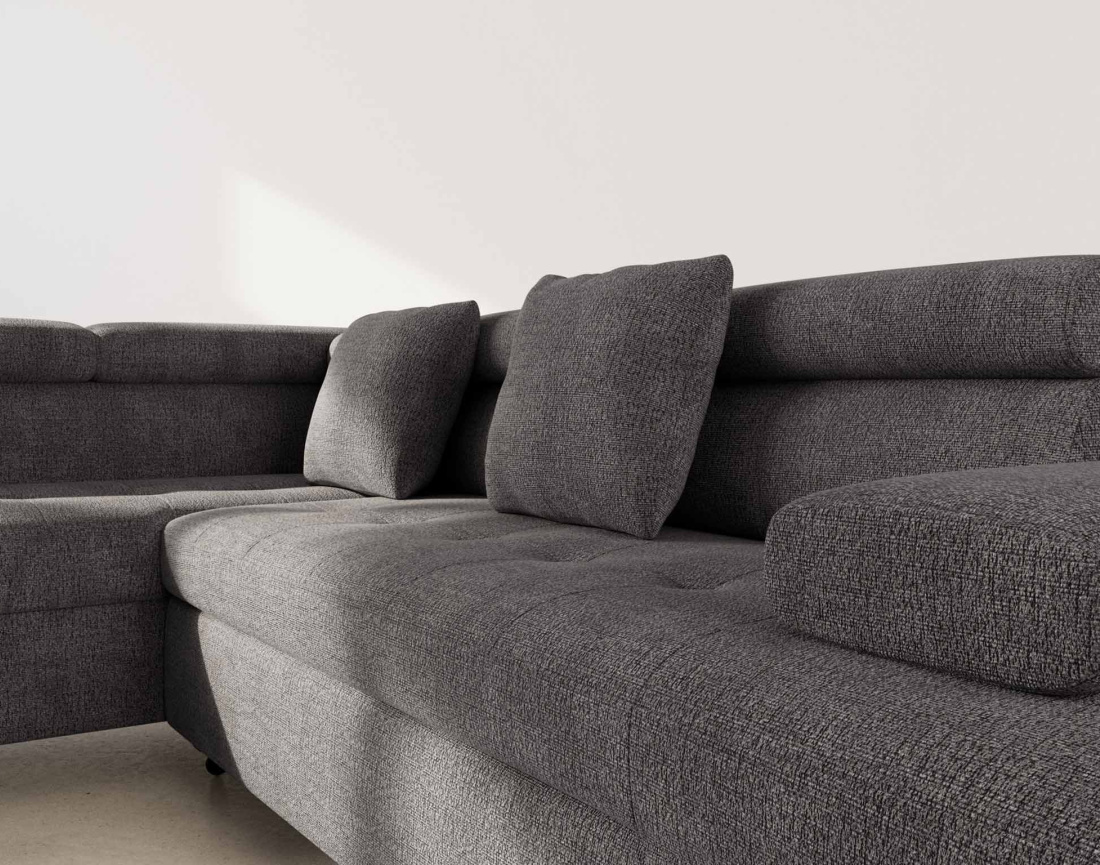 Canapé d'angle gauche 5 places convertible avec coffre et têtières réglables en velours texturé Margaux