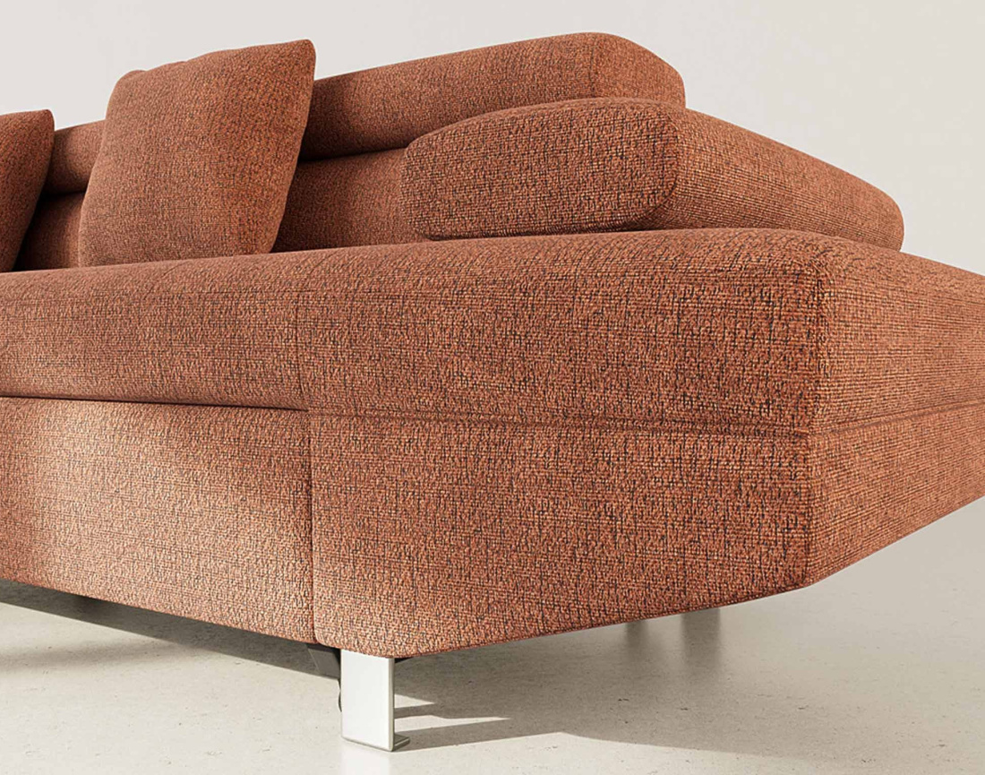 Canapé d'angle gauche 5 places convertible avec coffre et têtières réglables en velours texturé Margaux