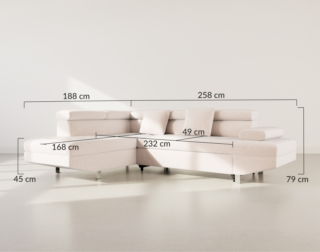 Canapé d'angle gauche 5 places convertible avec coffre et têtières réglables en velours texturé Margaux