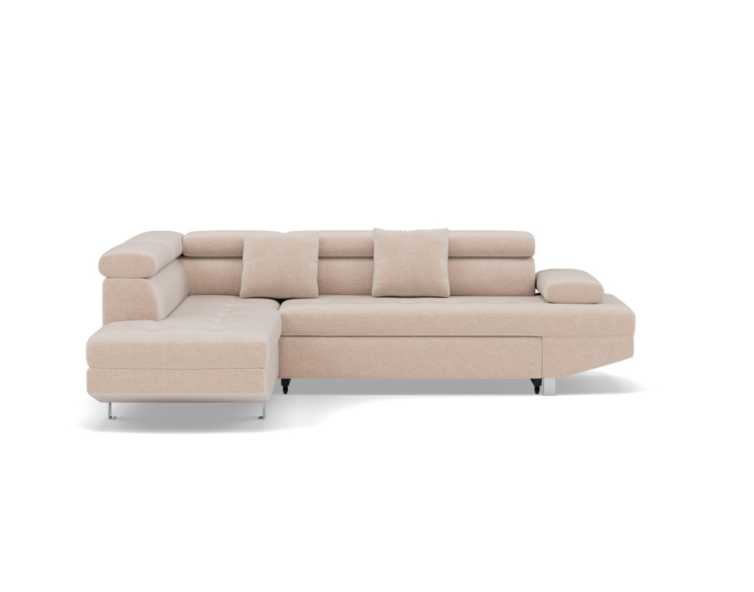 Canapé d'angle gauche 5 places convertible avec coffre et têtières réglables en velours texturé Margaux