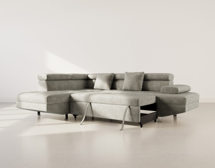 Canapé d'angle gauche 5 places convertible avec coffre et têtières réglables en velours texturé Margaux