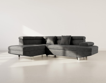 Canapé d'angle gauche 5 places convertible avec coffre et têtières réglables en velours texturé Margaux