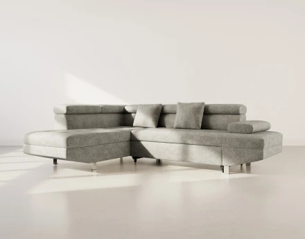 Canapé d'angle gauche 5 places convertible avec coffre et têtières réglables en velours texturé Margaux