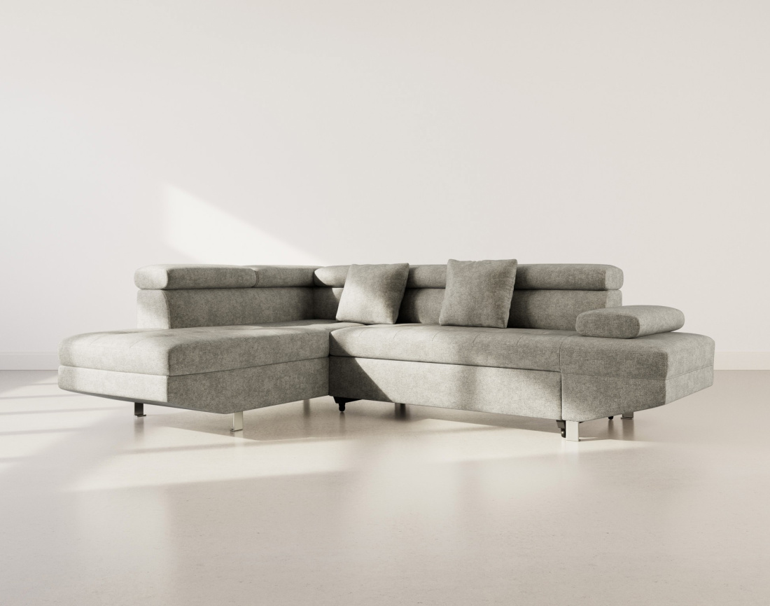 Canapé d'angle gauche 5 places convertible avec coffre et têtières réglables en velours texturé Margaux